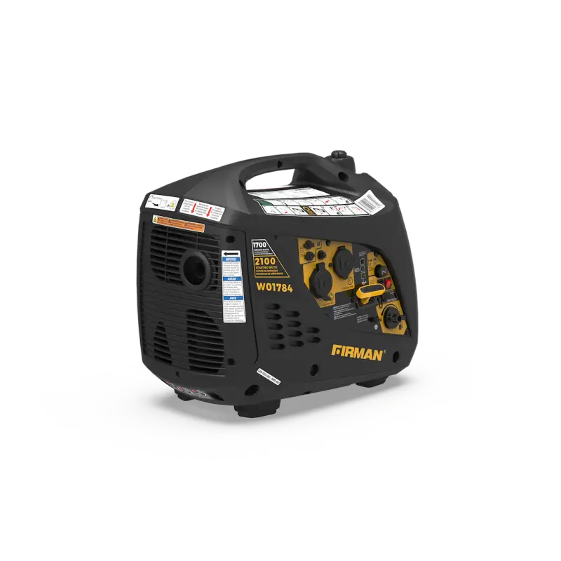 Firman Power W01784 Inverter 2100/1700W Recoil Start Generator, Black and Yellow Design.