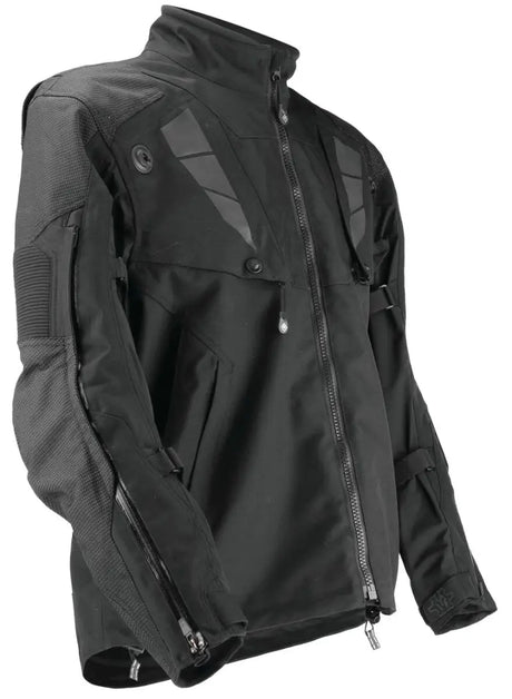 Black FIRSTGEAR Rogue XC Pro Jacket with textured sleeves and front zipper closure