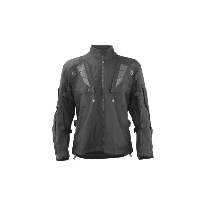 Black textile motorcycle jacket with adjustable vents and straps, FIRSTGEAR Rogue XC Pro
