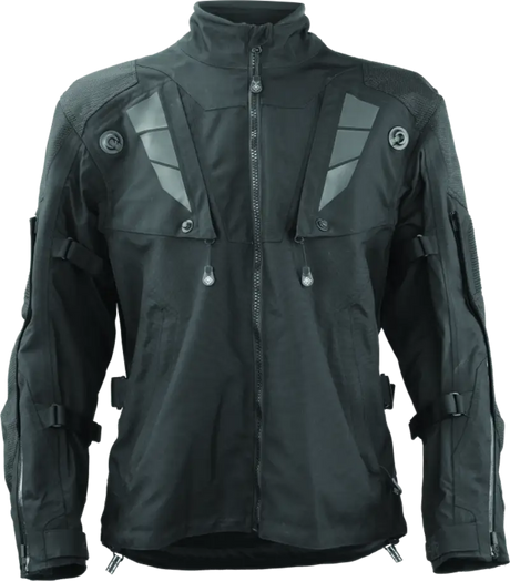 Black FIRSTGEAR Rogue XC Pro Jacket with full zipper, high collar, and multiple pockets