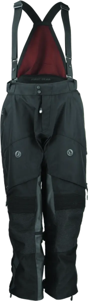 Black waterproof Rogue XC Pro pants with adjustable suspenders and zip pockets