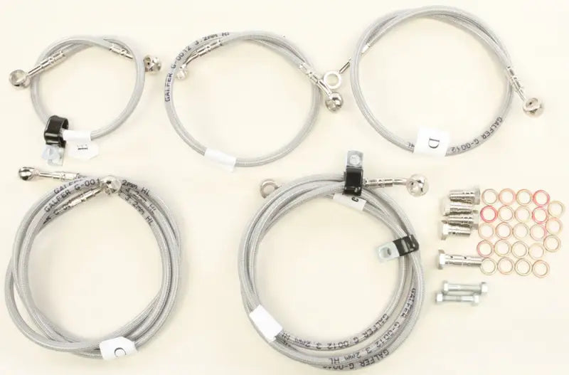 Silver braided stainless steel brake line kit FK003D809-5 with fittings and washers