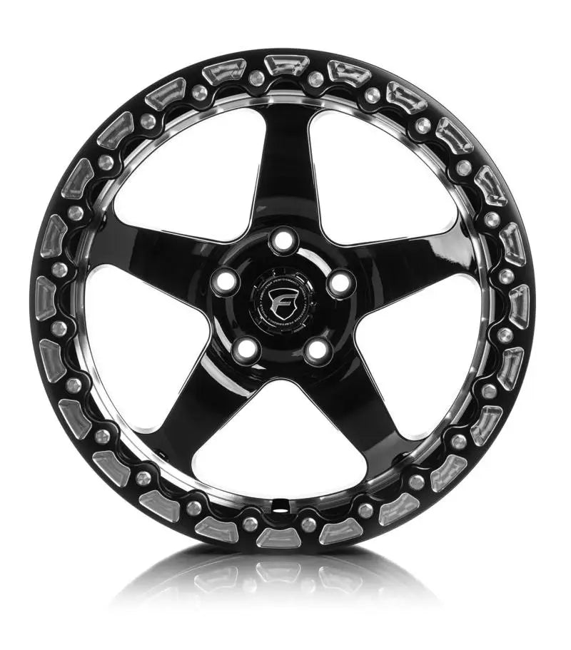 Forgestar F001 18X12 D5 Beadlock 5X120.65 ET56 BS8.8 Gloss Black w/ Machine Lip 78.1 - Truck & Automotive