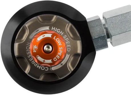 Close-up of adjustment knob on the Fox 2018+ Jeep JL 2.5 Factory Race Series front shock set for 4.5-6 inch lift.