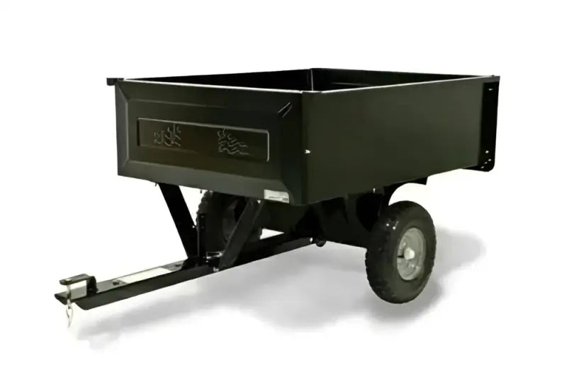 Black metal trailer with robust construction designed for heavy-duty use.