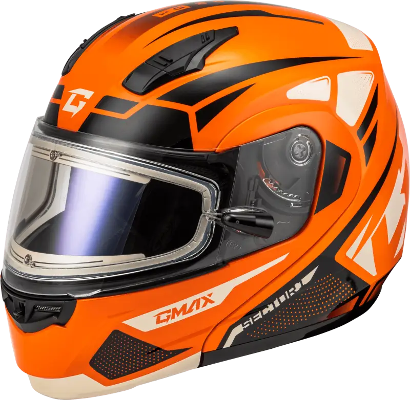 Md-04S Sector Snow Helmet W/ Electric Shield Orange/Blk Sm