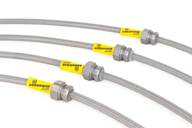 Braided stainless steel brake line kit for Mazda Protege rear disc brakes with yellow labels