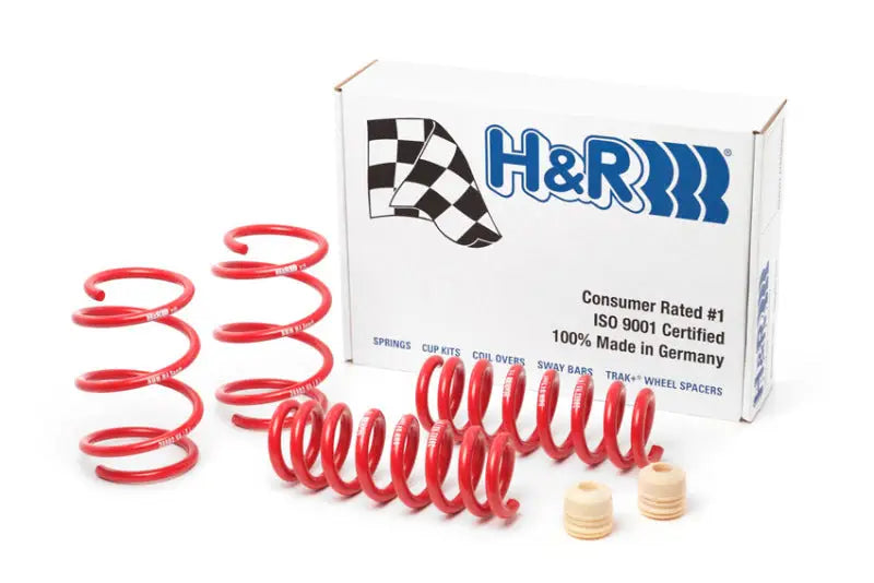 H&R Super Sport Springs for BMW M3 F80, enhanced handling, red springs, ISO 9001 certified, made in Germany.