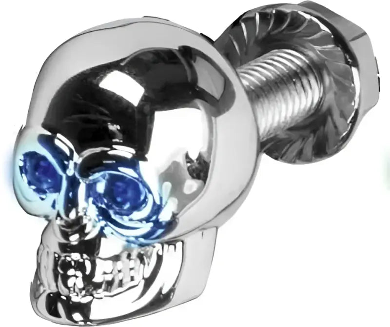 H040079 Lighted Skull Lic Plate Screw Blue