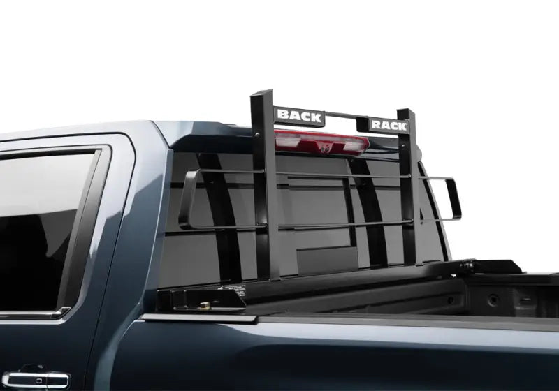 BackRack™ Headache Rack Frame with Horizontal Bar, Black Powder-Coated Steel, Mounted on Truck with Tonneau Cover.