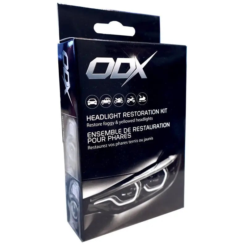 HRK1 ODX Headlight Restoration Kit package in black with silver branding, designed to restore clarity, brightness, and improve visibility of vehicle headlights.