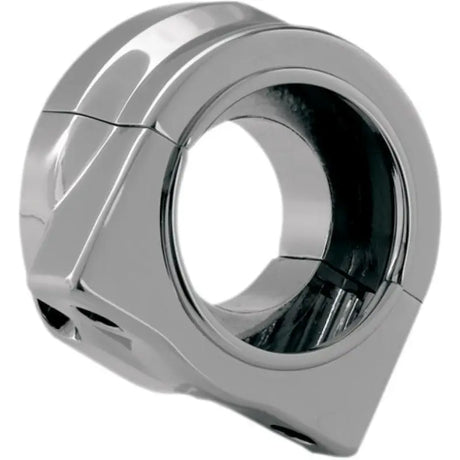 Chrome-plated motorcycle handlebar clamp for dual cable throttle housing by Hawg Halters