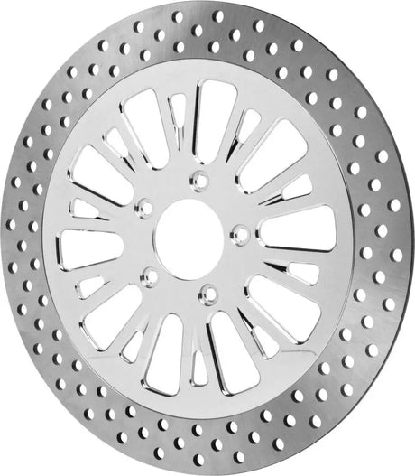 Chrome motorcycle brake rotor with spoked design drilled rim for HAWG HALTERS HTHA-SC-C01