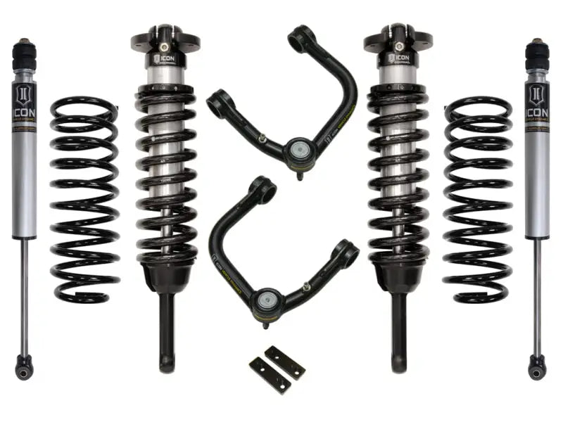 ICON Stage 2 Suspension System with Tubular UCA for 2010+ Toyota FJ/4Runner 0-3.5in Lift including upper control arms with Delta Joint technology.