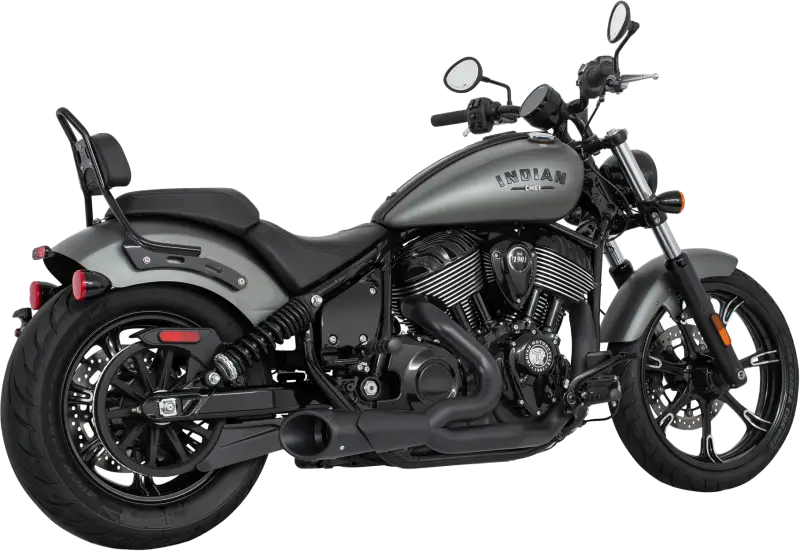 Charcoal gray Indian Chief Dark Horse motorcycle with IN00406 Shorty 2 1 4.5 combat end cap