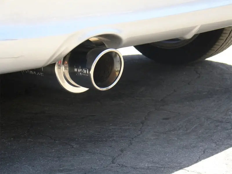 Chrome exhaust pipe on Injen 11-16 Scion tC axle-back exhaust with rolled lip