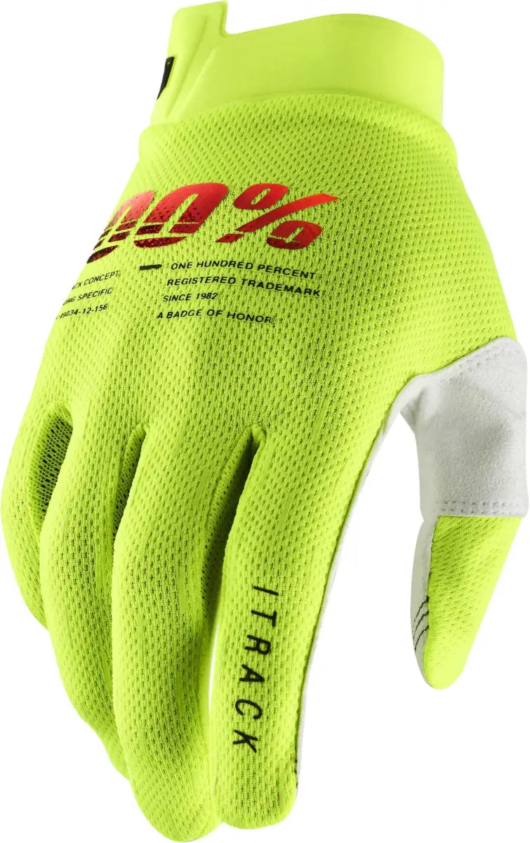100% Itrack Youth Gloves Fluo Yellow Md