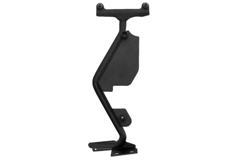 Hi-Lift Jack Mount by Go Rhino in black mild steel, designed for driver-side front quarter panel, with a powder-coated finish.