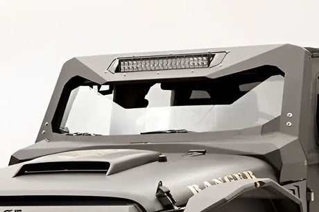 JK3022-1 Fab Fours Vicowl Inst 20 installed on a 2007-2016 Jeep Wrangler JK, featuring a distinctive and durable visor for enhanced appearance and protection.