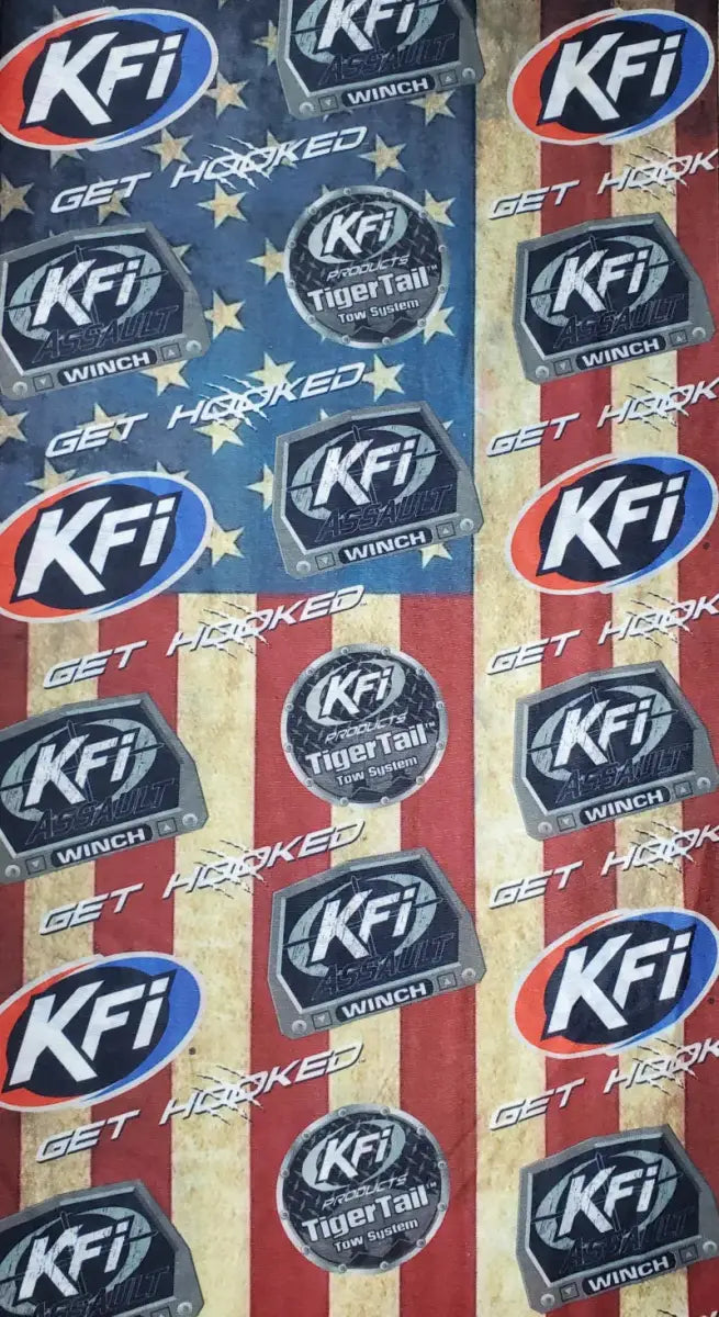 American flag themed KFI face mask with logo collage perfect for patriotic KFI face fans