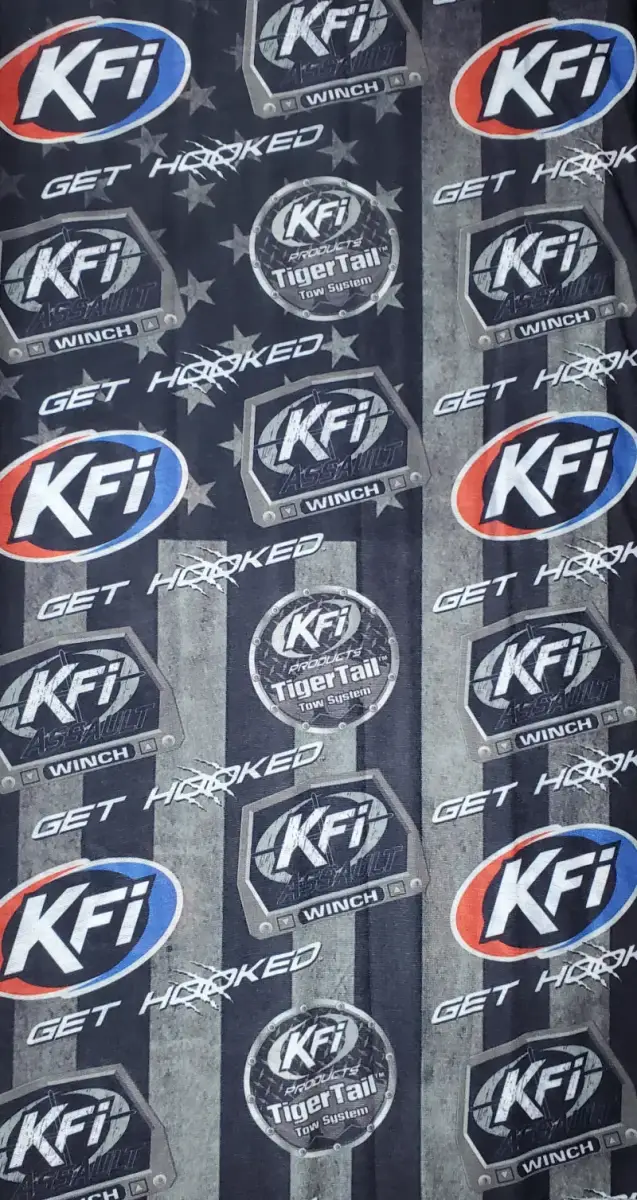 Patterned neck gaiter featuring KFI Face Mask Logo, perfect as a face mask accessory