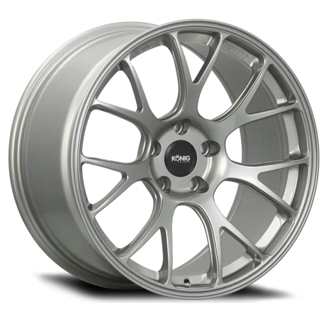 Silver multi-spoke alloy wheel with black center cap for Konig Forged F1M ET25 Ash Silver