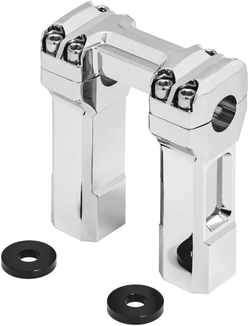 Chrome motorcycle handlebar riser.