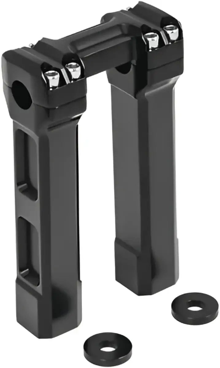 Black Kuryakyn 8inch Billet Handlebar Risers for a sleek billet handlebar upgrade