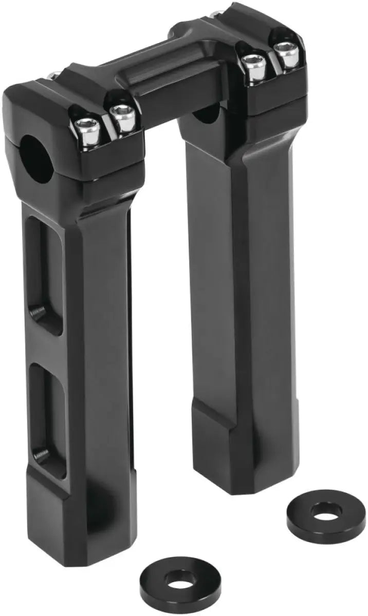 Black Kuryakyn 8inch Billet Handlebar Risers for upgraded billet handlebar setup