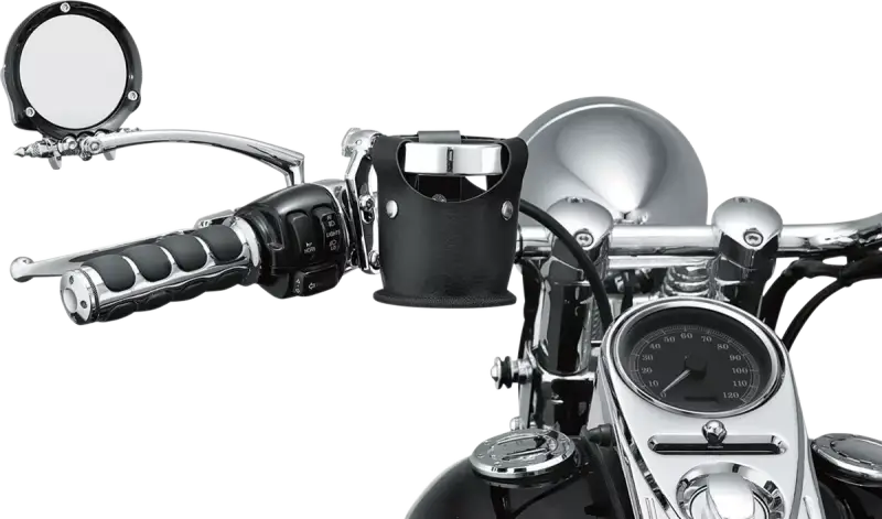 Motorcycle handlebars with Kuryakyn Beverage Carrier Perch Mount Chrome accessory