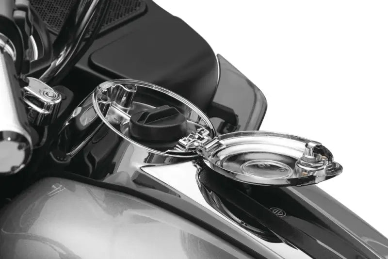 Kuryakyn Easy Fill Fuel Door Chrome with hinged lid for stylish fuel door chrome upgrade