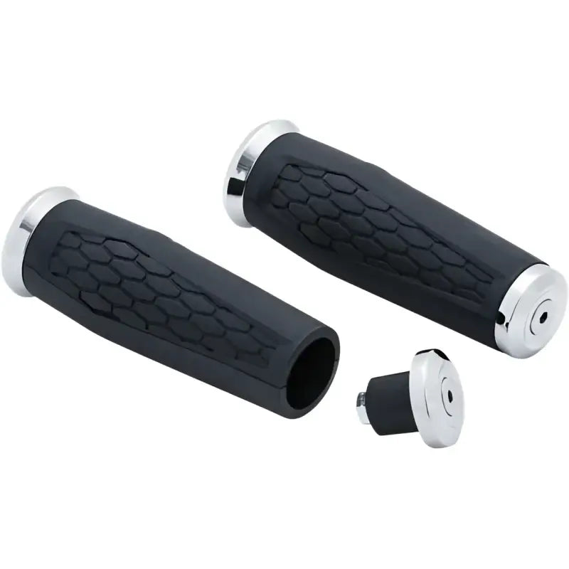 Motorcycle handlebar grips featuring Kuryakyn Hex Grips 7/8inch Universal Black design
