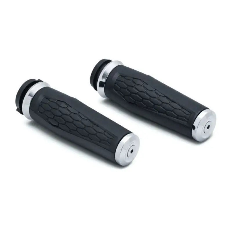Black Kuryakyn Hex Grips Throttle-By-Wire Chrome for motorcycle handlebar control