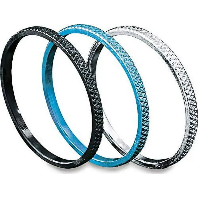 Three textured Kuryakyn Knurled Accent Rings chrome on display, perfect as accent rings