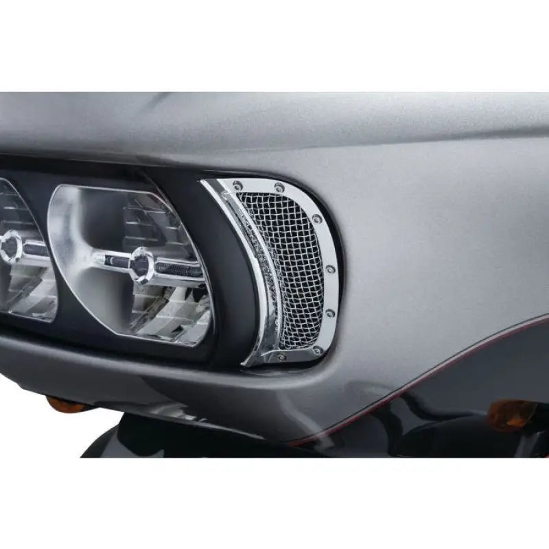 Motorcycle headlight with chrome mesh grill for Kuryakyn Mesh Headlight Vent Accents