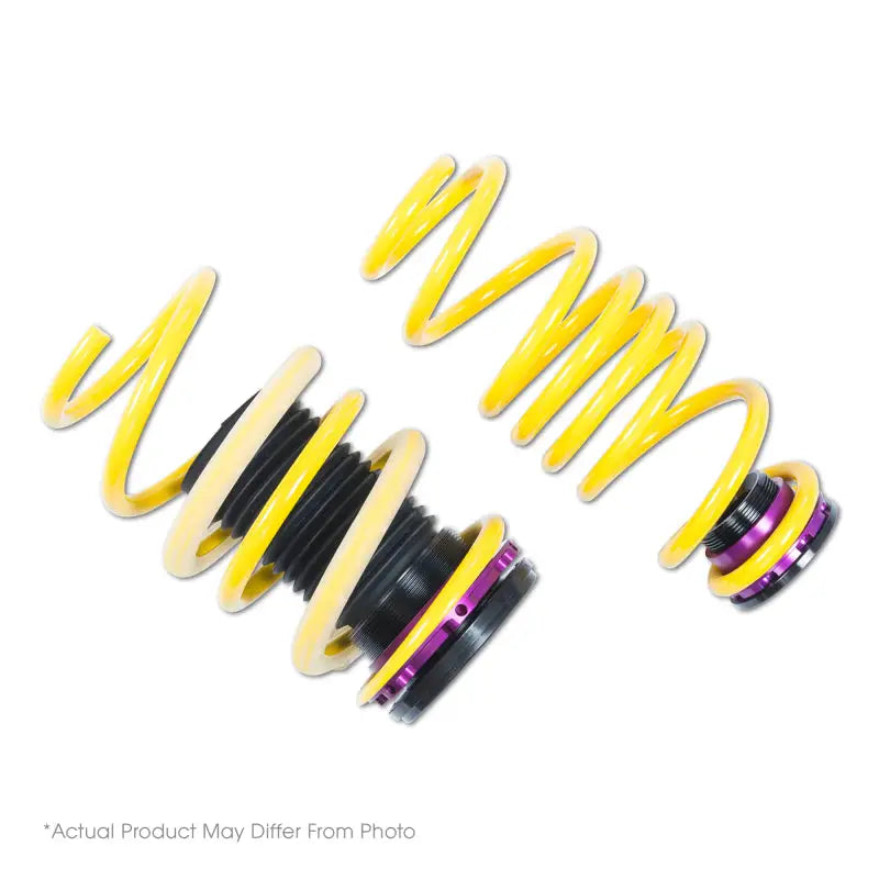 Yellow and purple coilover suspension kit for Porsche Macan excluding Turbo with adjustable ride height