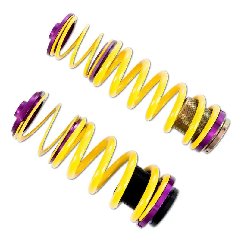 Yellow and purple coilover suspension springs for Porsche Macan excluding turbo ride height upgrade
