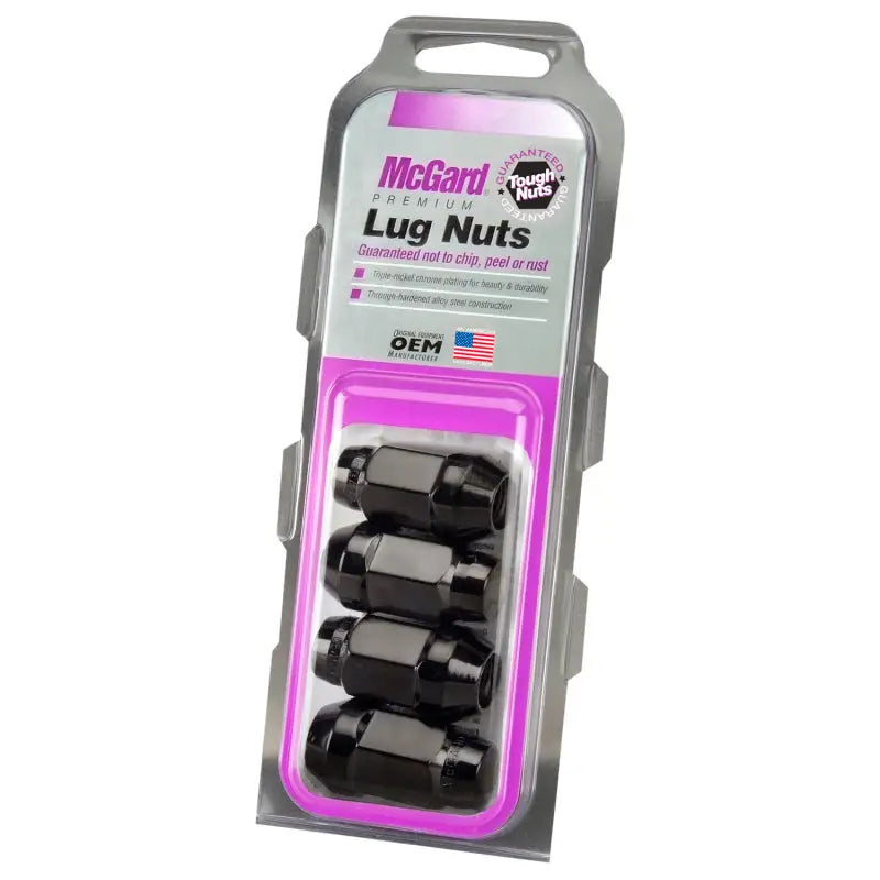 McGard Hex Lug Nut (Cone Seat Bulge Style) M12X1.5 / 3/4 Hex / 1.45in. Length (4-Pack) - Black - 64015