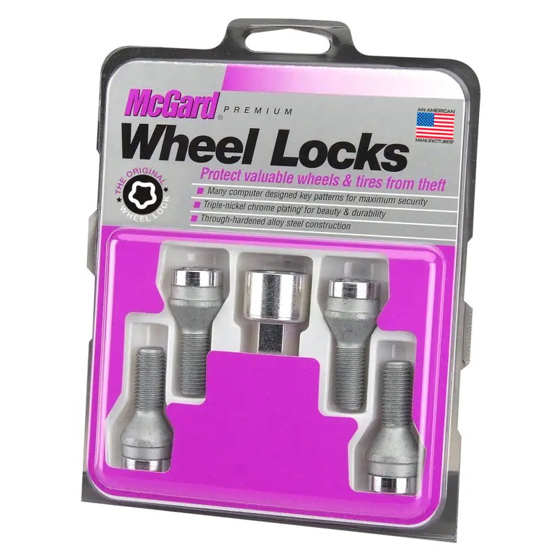 McGard Wheel Lock Bolt Set - 4pk. (Cone Seat) M14X1.25 / 17mm Hex / 27.3mm Shank Length - Chrome - 27226