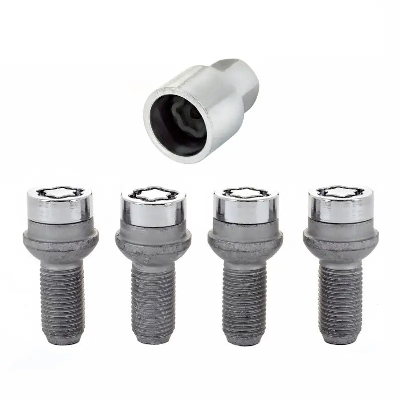 McGard Wheel Lock Bolt Set - 4pk. (Radius Seat) M14X1.5 / 17mm Hex / 26.7mm Shank Length - Chrome - 28018