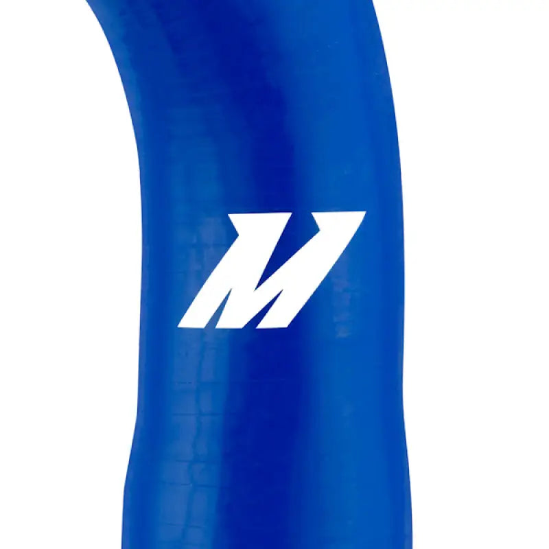 Blue silicone hose with white logo from Mishimoto Mini Cooper hose kit