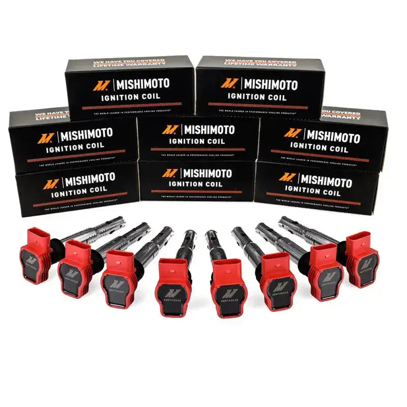 Mishimoto Eight Cylinder Ignition Coil Set with coils and boxes for VW Audi cars