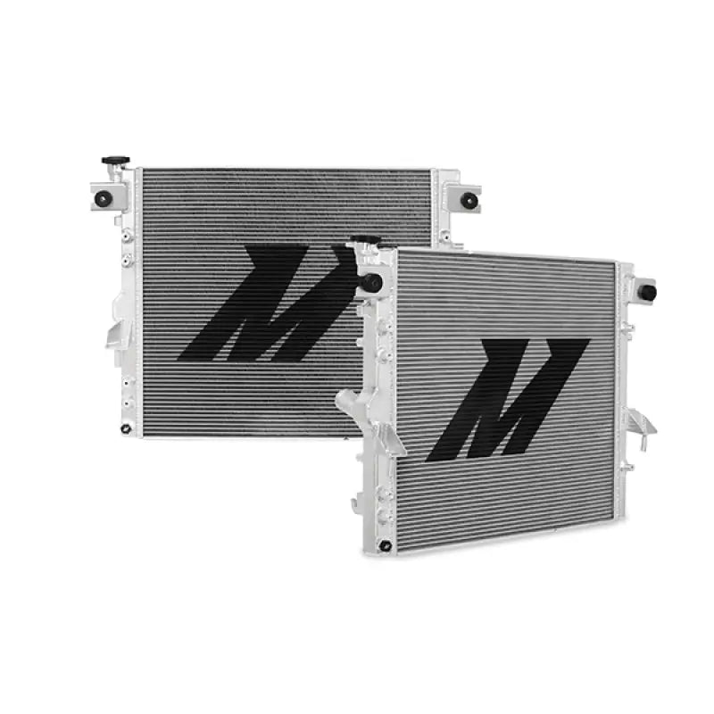 Two black-logo aluminum radiators for Mishimoto Jeep Wrangler JK Performance V2