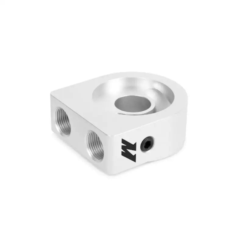 Silver aluminum oil filter adapter for WRX STI oil cooler kit and oil cooler setup