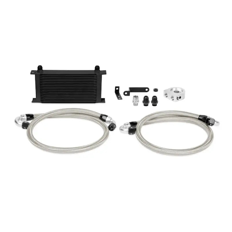 Black Mishimoto Oil Cooler Kit with Braided Hoses for WRX STI engine cooling