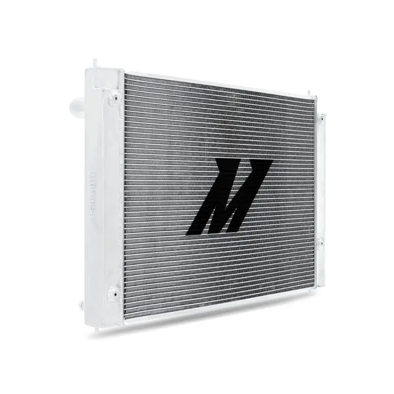 White aluminum radiator with black logo for Nissan 370Z cooling efficiency upgrade