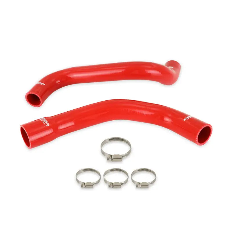 Red silicone coolant hose with clamps from Mishimoto G8 silicone coolant hose kit