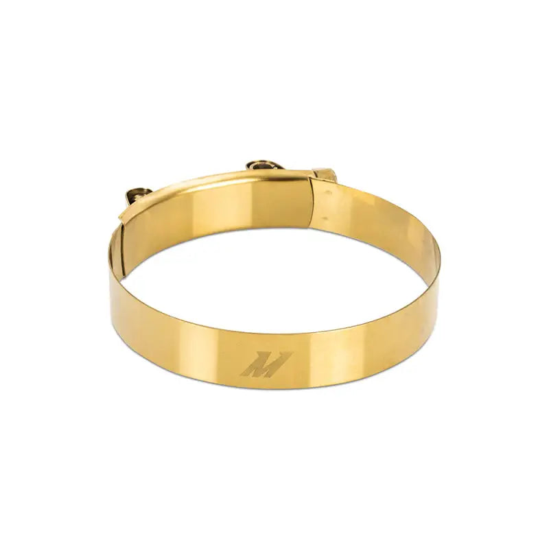 Gold-colored stainless steel T-bolt clamp for 1.25 inch stainless steel hoses