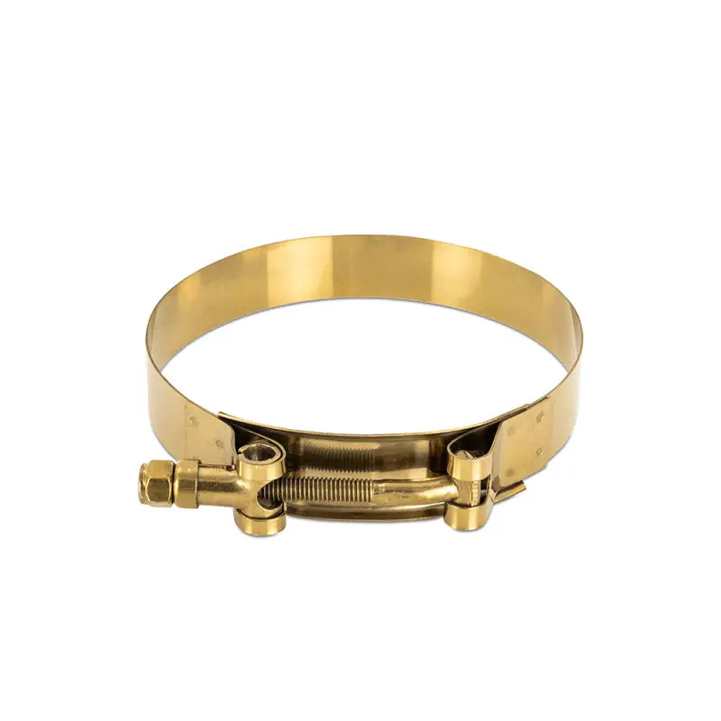 Brass hose clamp for 1.25 inch stainless steel T-bolt clamps in Mishimoto gold finish