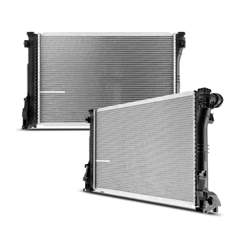 Two car radiators for the Mishimoto 10-14 Mercedes-Benz E350 replacement radiator